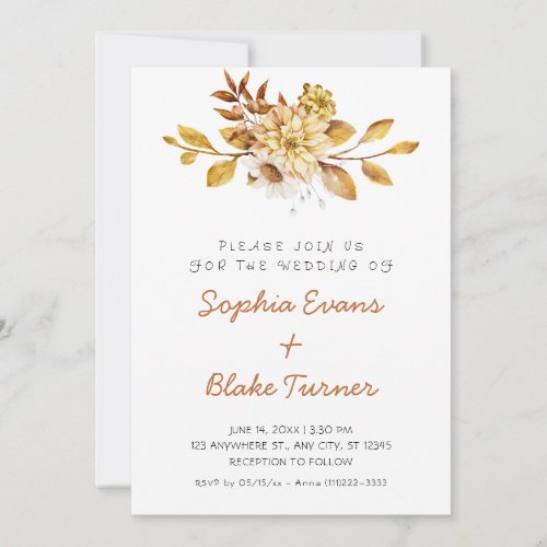 Antique Rustic Soft Floral White Wedding Invitation