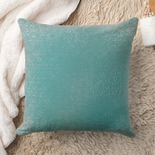 Antique Rustic Teal Lace Pattern Throw Pillow (Blanket)