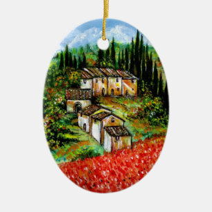 ANTIQUE RUSTIC VILLAGE IN TUSCANY CERAMIC ORNAMENT