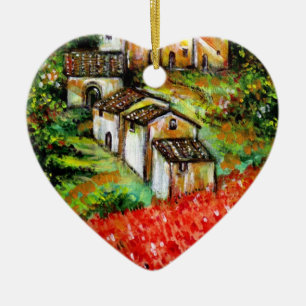 ANTIQUE RUSTIC VILLAGE IN TUSCANY CERAMIC ORNAMENT