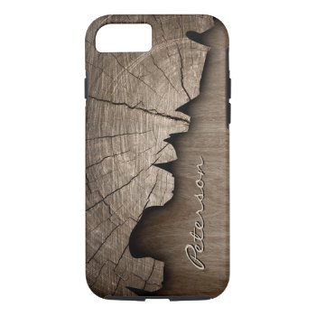 Antique Rustic Wood Grain Look - Monogram Name Iphone 8/7 Case by CityHunter at Zazzle