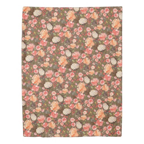 Antique Rusty Peach Watercolor Floral on Any Color Duvet Cover