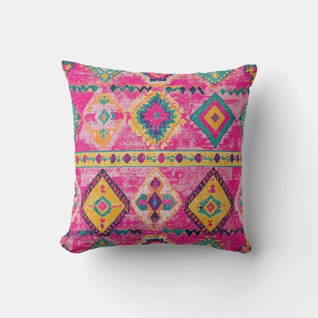 Antique Rusty Pink Gold Oriental Turkish Kilim Rug Throw Pillow (Front)