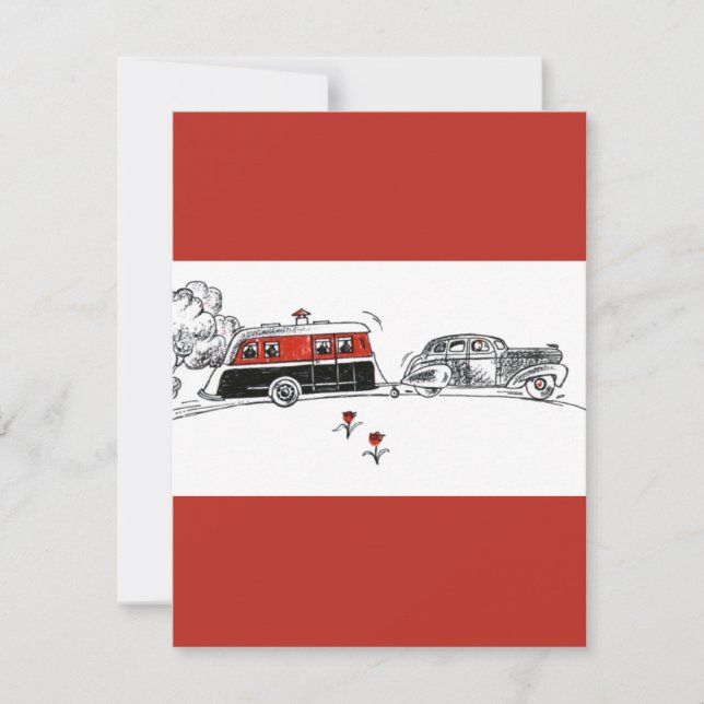 Antique RV Camper and Car Drawing Invitation (Front)