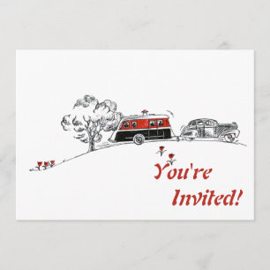 Antique RV Camper and Car   Retirement Party Invitation