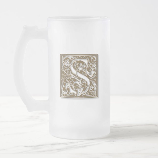 Antique S Monogram Frosted Glass Beer Mug (Left)
