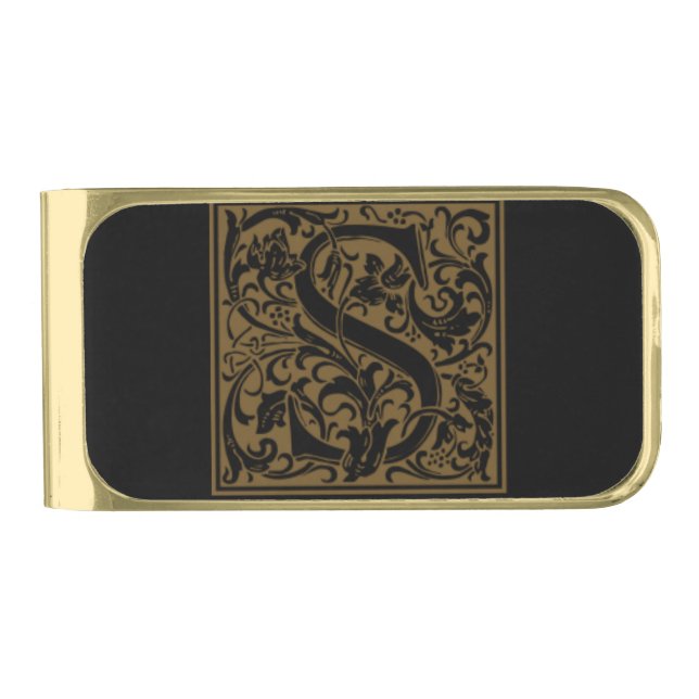 Antique S Monogram Gold Finish Money Clip (Front)