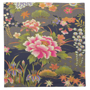 Antique Sage Green Gray Japanese Kimono Floral Cloth Napkin