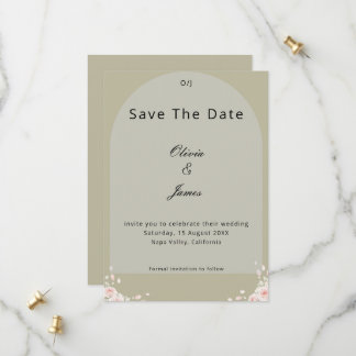 Antique Sage Green Whispered Petals Elegant Script Save The Date