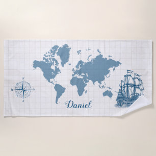 Antique Sailboat with Name Beach Towel