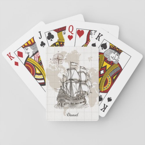 Antique Sailboat with Name Playing Cards