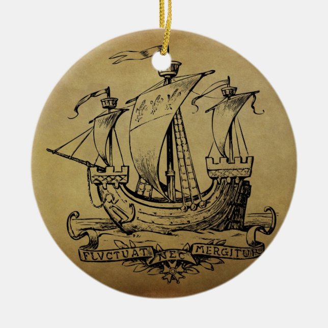 Antique Sailing Ship Ceramic Ornament (Front)