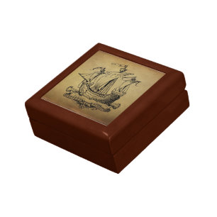 Antique Sailing Ship Jewelry Box