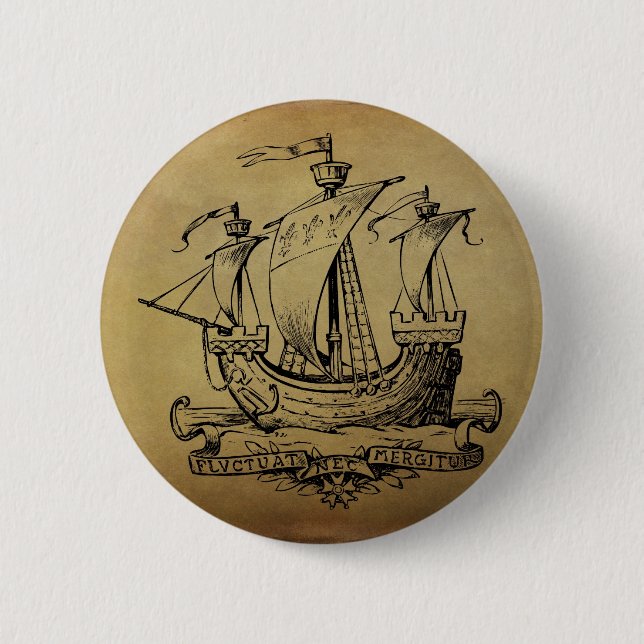 Antique Sailing Ship Pinback Button (Front)