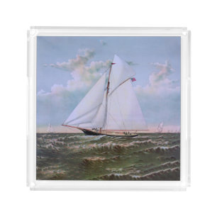 Antique Sailing Ship Sloop Yacht Sailboat Ocean Acrylic Tray