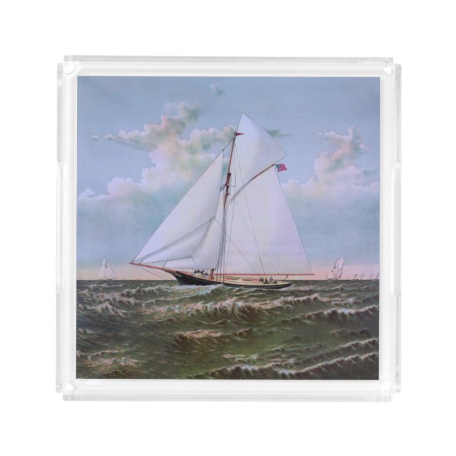 Antique Sailing Ship Sloop Yacht Sailboat Ocean Acrylic Tray (Front)