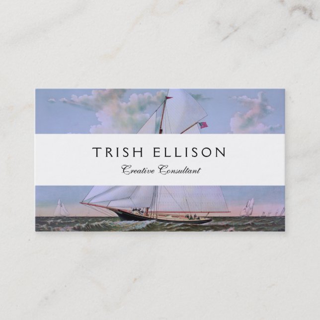 Antique Sailing Ship Sloop Yacht Sailboat Ocean Business Card (Front)