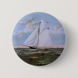 Antique Sailing Ship Sloop Yacht Sailboat Ocean Button
