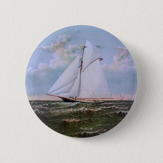 Antique Sailing Ship Sloop Yacht Sailboat Ocean Button (Front)