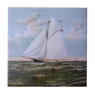 Antique Sailing Ship Sloop Yacht Sailboat Ocean Ceramic Tile