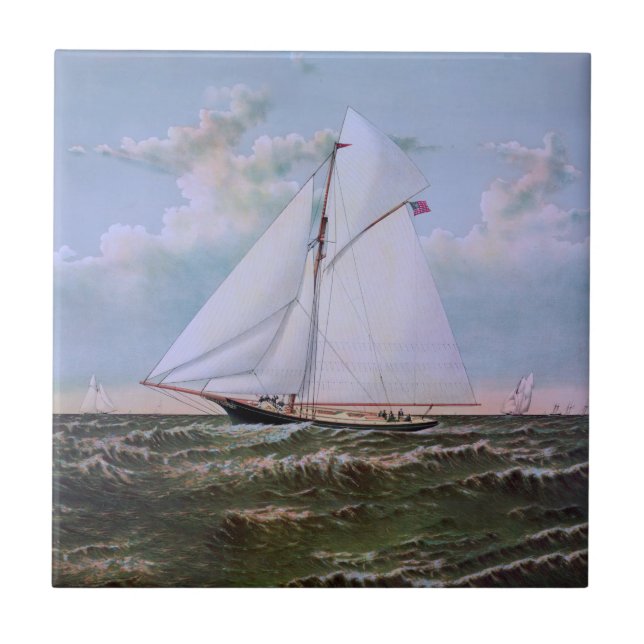 Antique Sailing Ship Sloop Yacht Sailboat Ocean Ceramic Tile (Front)