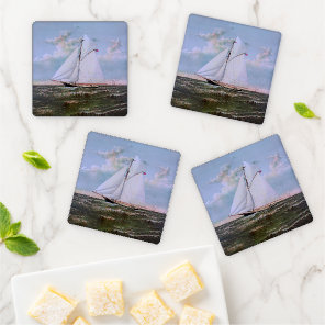 Antique Sailing Ship Sloop Yacht Sailboat Ocean Coaster Set