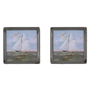 Antique Sailing Ship Sloop Yacht Sailboat Ocean Cufflinks