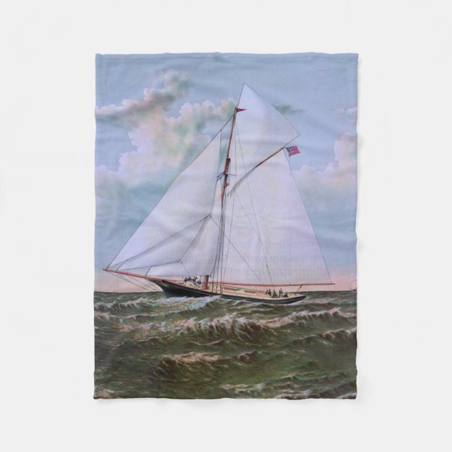 Antique Sailing Ship Sloop Yacht Sailboat Ocean Fleece Blanket (Front)