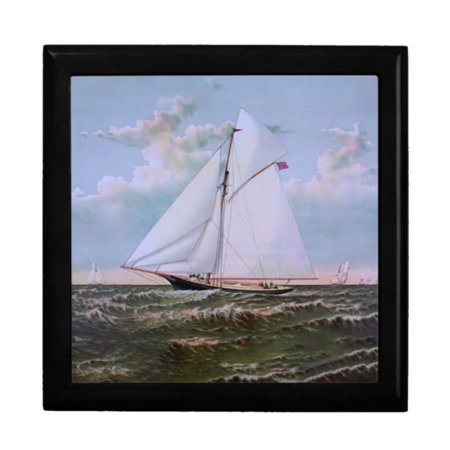 Antique Sailing Ship Sloop Yacht Sailboat Ocean Gift Box (Front)