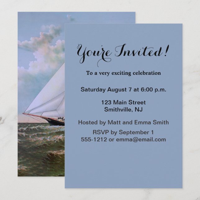 Antique Sailing Ship Sloop Yacht Sailboat Ocean Invitation (Front/Back)