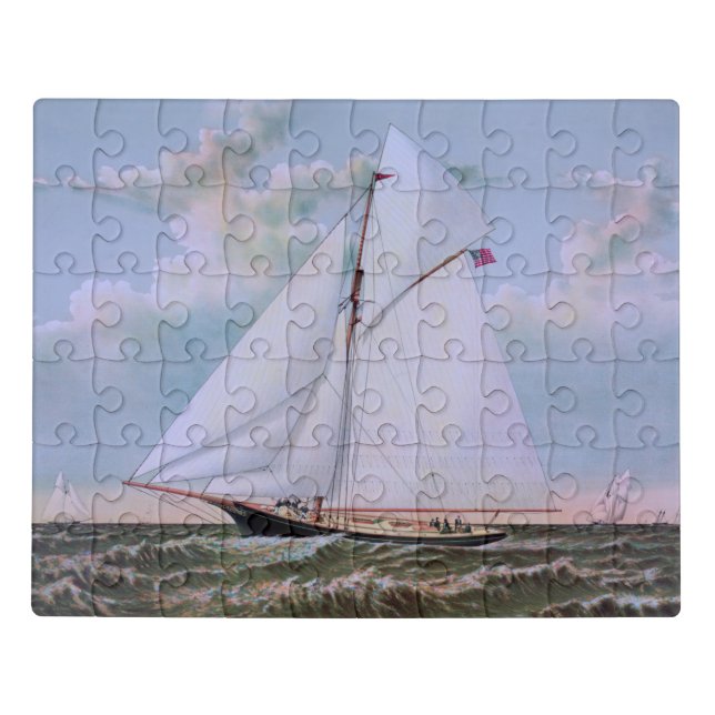 Antique Sailing Ship Sloop Yacht Sailboat Ocean Jigsaw Puzzle (Puzzle Horizontal)