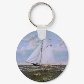 Antique Sailing Ship Sloop Yacht Sailboat Ocean Keychain