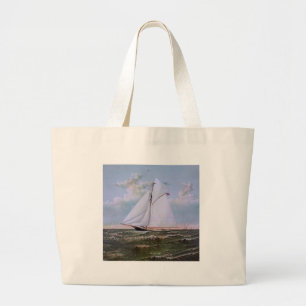 Antique Sailing Ship Sloop Yacht Sailboat Ocean Large Tote Bag