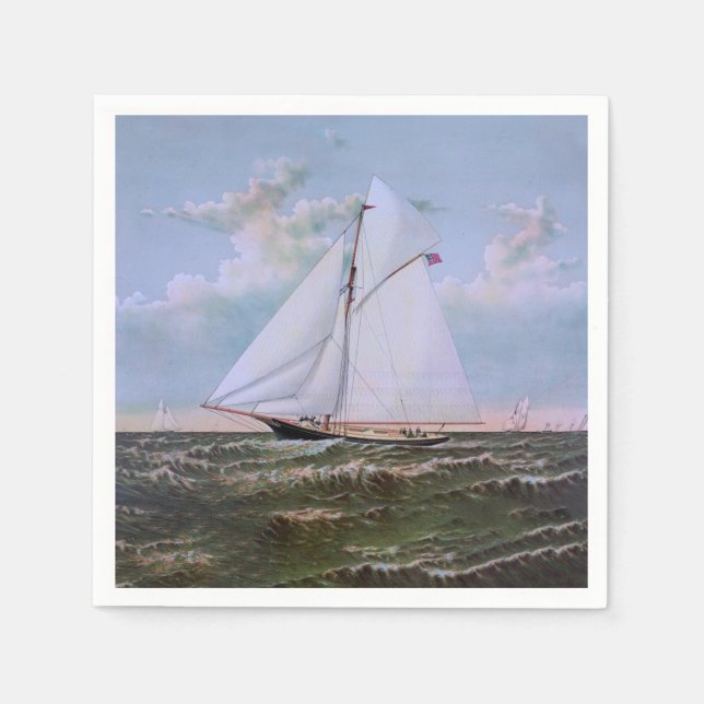 Antique Sailing Ship Sloop Yacht Sailboat Ocean Napkins (Front)