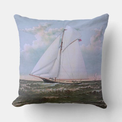 Antique Sailing Ship Sloop Yacht Sailboat Ocean Outdoor Pillow