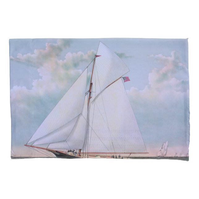 Antique Sailing Ship Sloop Yacht Sailboat Ocean Pillow Case (Front)