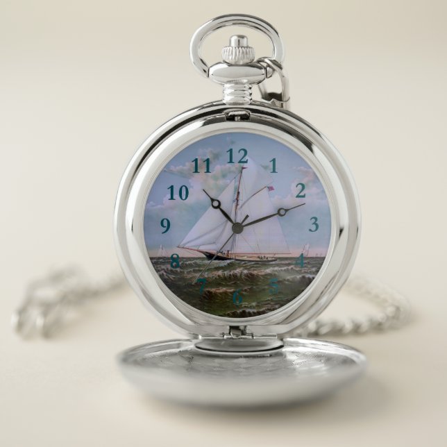 Antique Sailing Ship Sloop Yacht Sailboat Ocean Pocket Watch (Inside)