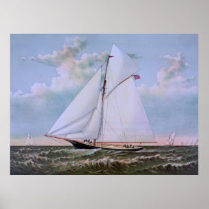 Antique Sailing Ship Sloop Yacht Sailboat Ocean Poster