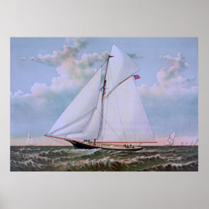 Antique Sailing Ship Sloop Yacht Sailboat Ocean Poster