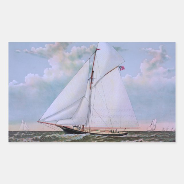 Antique Sailing Ship Sloop Yacht Sailboat Ocean Rectangular Sticker (Front)