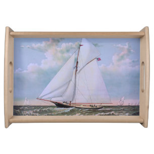 Antique Sailing Ship Sloop Yacht Sailboat Ocean Serving Tray