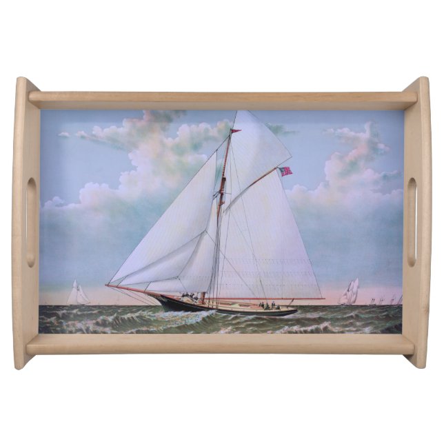 Antique Sailing Ship Sloop Yacht Sailboat Ocean Serving Tray (Front)