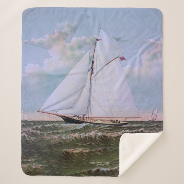 Antique Sailing Ship Sloop Yacht Sailboat Ocean Sherpa Blanket (Front)