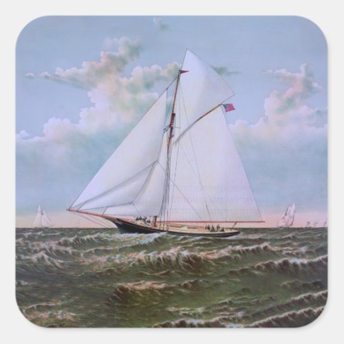 Antique Sailing Ship Sloop Yacht Sailboat Ocean Square Sticker