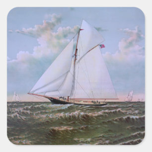 Antique Sailing Ship Sloop Yacht Sailboat Ocean Square Sticker