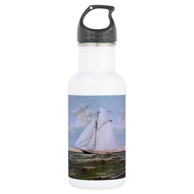 Antique Sailing Ship Sloop Yacht Sailboat Ocean Stainless Steel Water Bottle (Front)