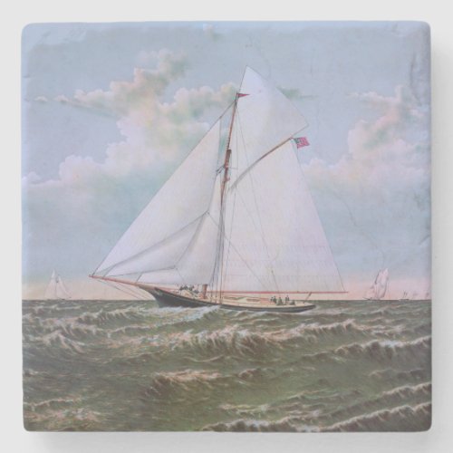 Antique Sailing Ship Sloop Yacht Sailboat Ocean Stone Coaster