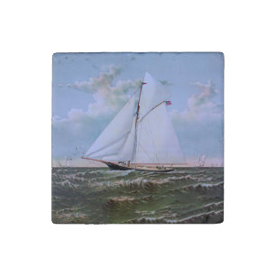 Antique Sailing Ship Sloop Yacht Sailboat Ocean Stone Magnet