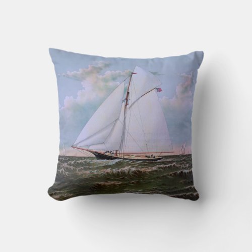 Antique Sailing Ship Sloop Yacht Sailboat Ocean Throw Pillow