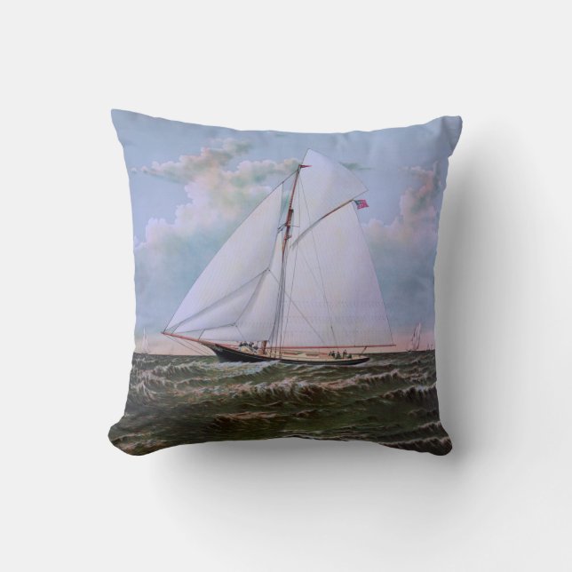 Antique Sailing Ship Sloop Yacht Sailboat Ocean Throw Pillow (Front)
